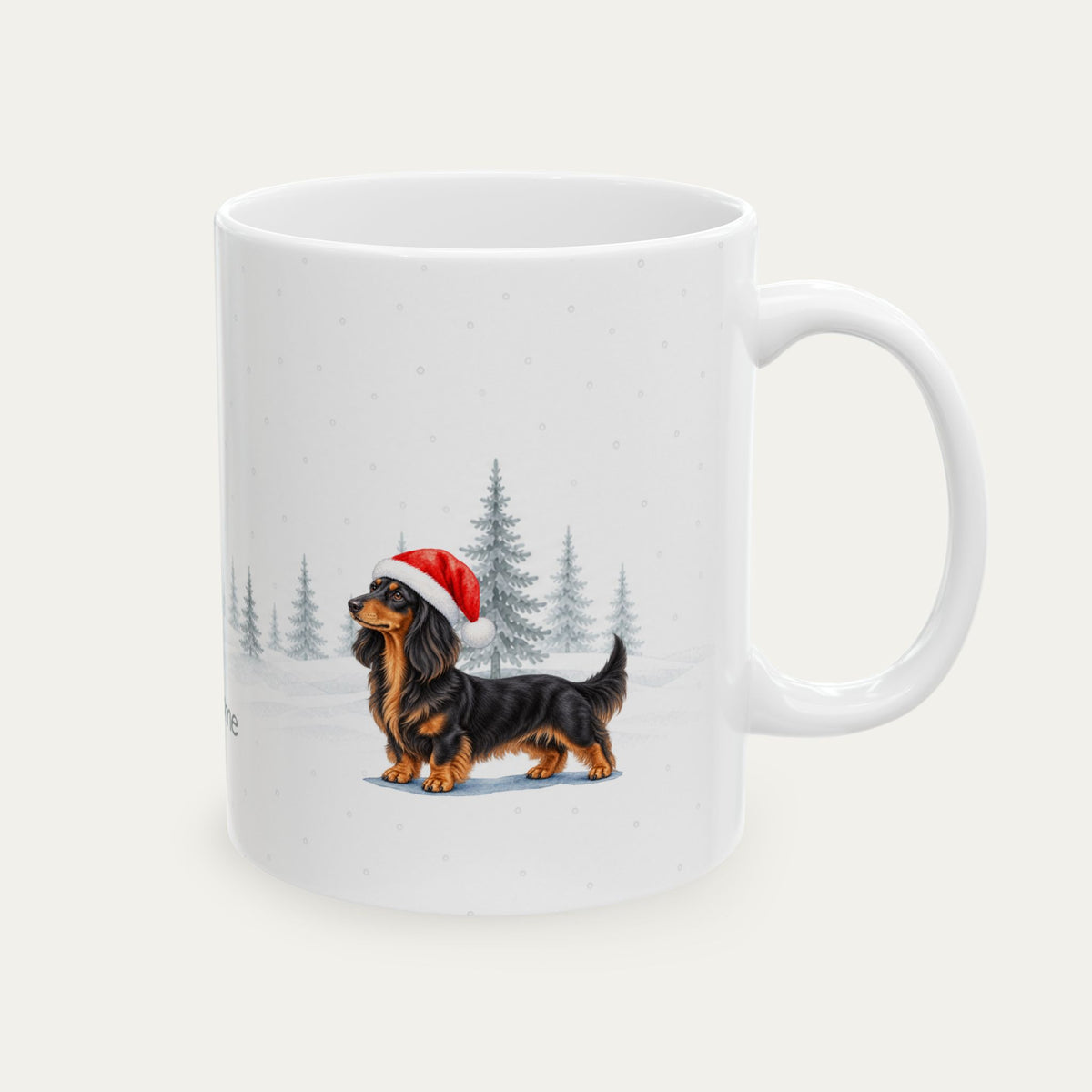 Custom Dachshubd Longhaired Black and Tan  Christmas Santa Hat Mug