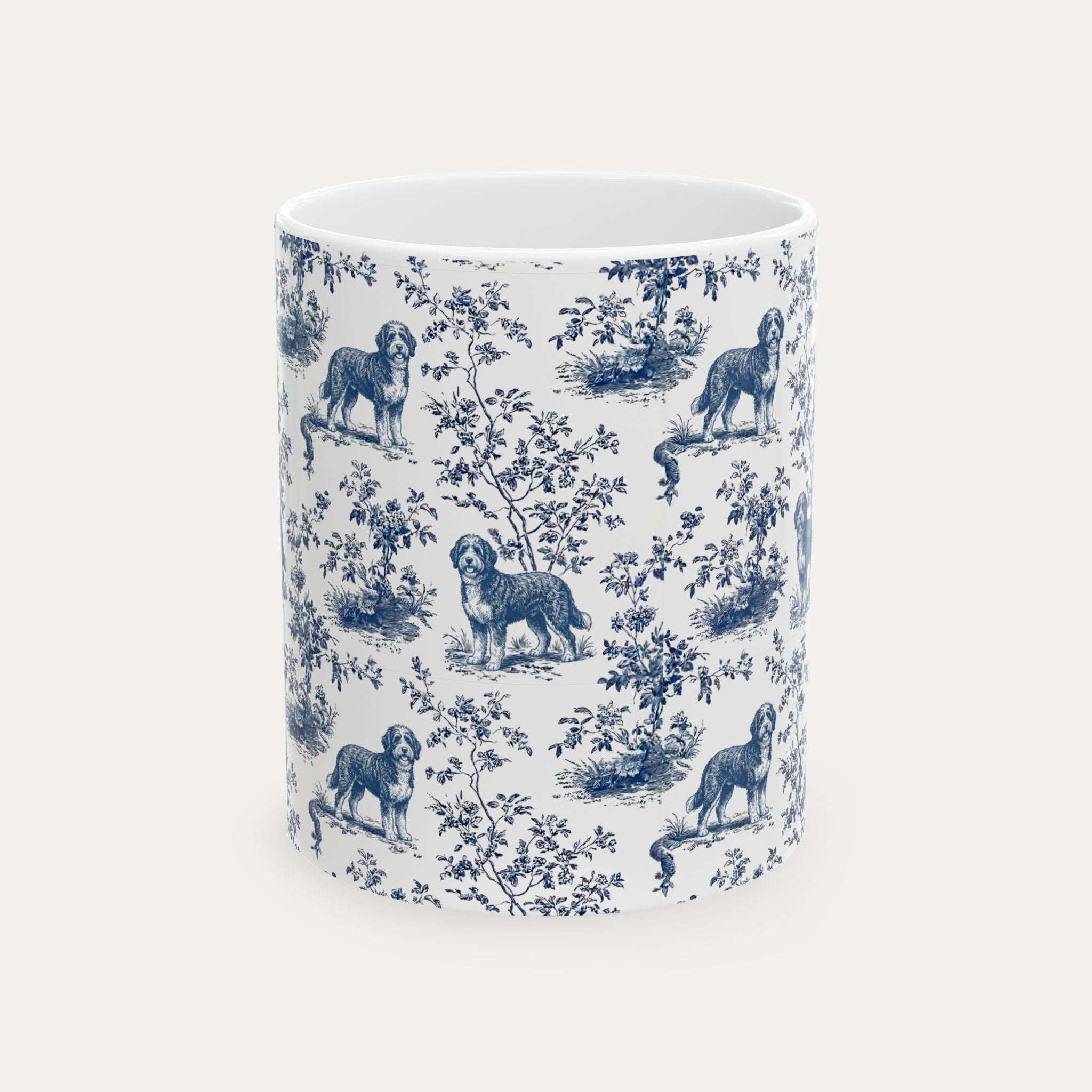 Bernedoodle Blue Toile Mug