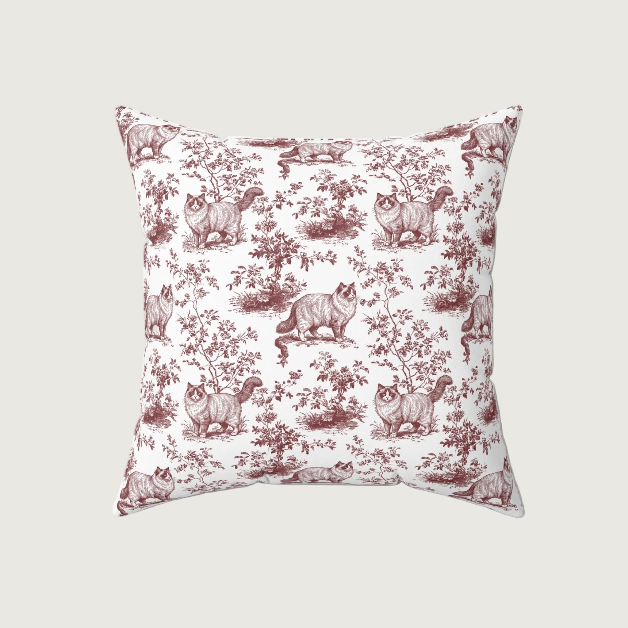 Cat Burgundy French Toile Pillow