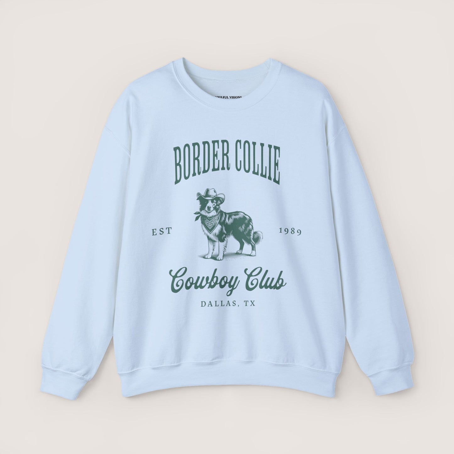 border collie Cowboy Club Sweatshirt - ash with green design