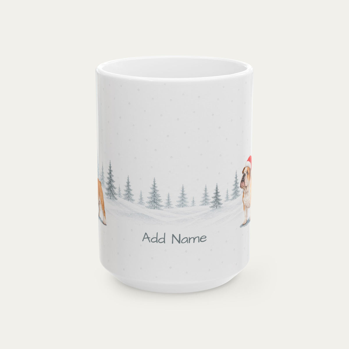 Custom English Bulldog Fawn and White  Christmas Santa Hat Mug