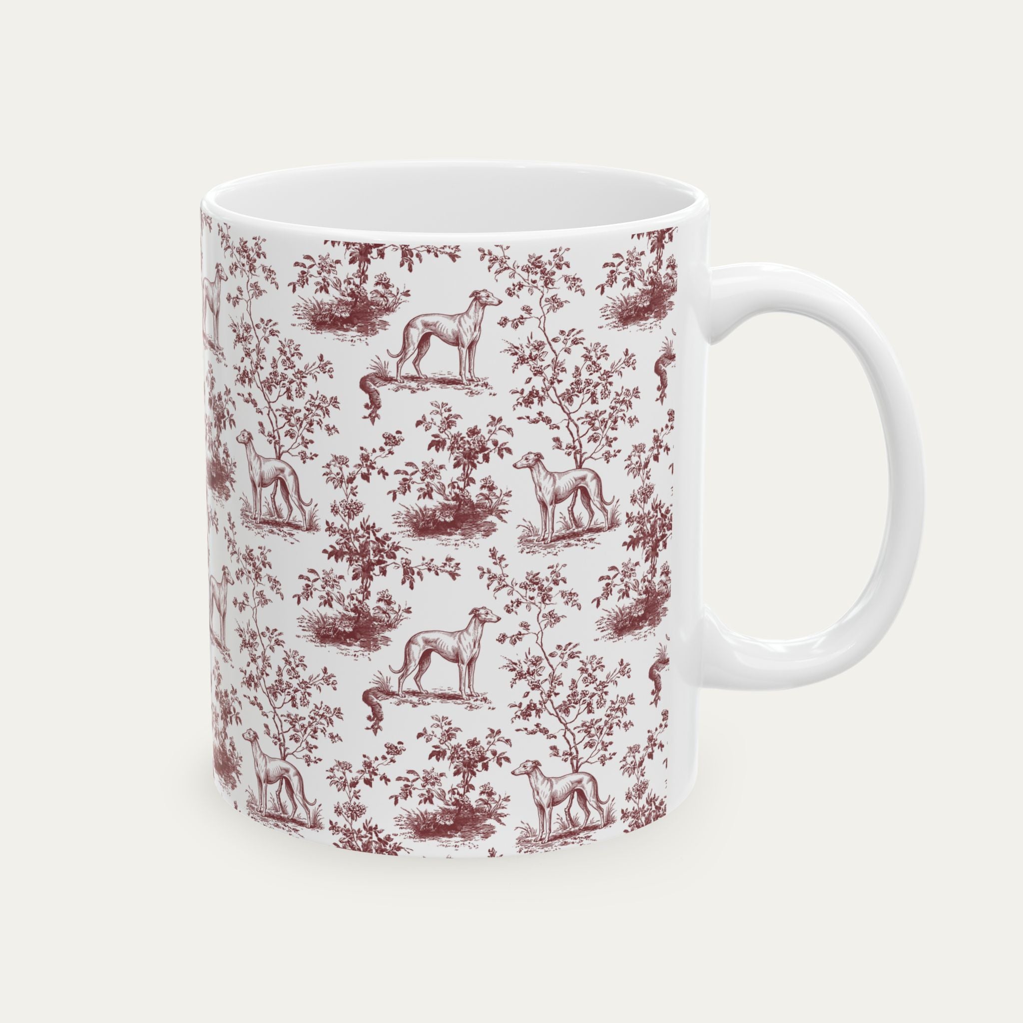 Greyhound Burgundy Toile Mug