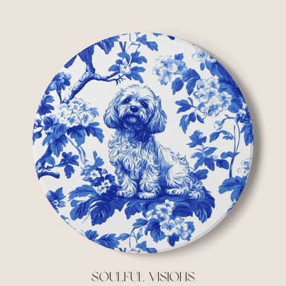 Cavapoo Ceramic Coaster French Blue Toile