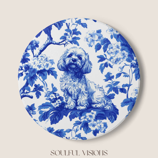 Cavapoo Ceramic Coaster French Blue Toile