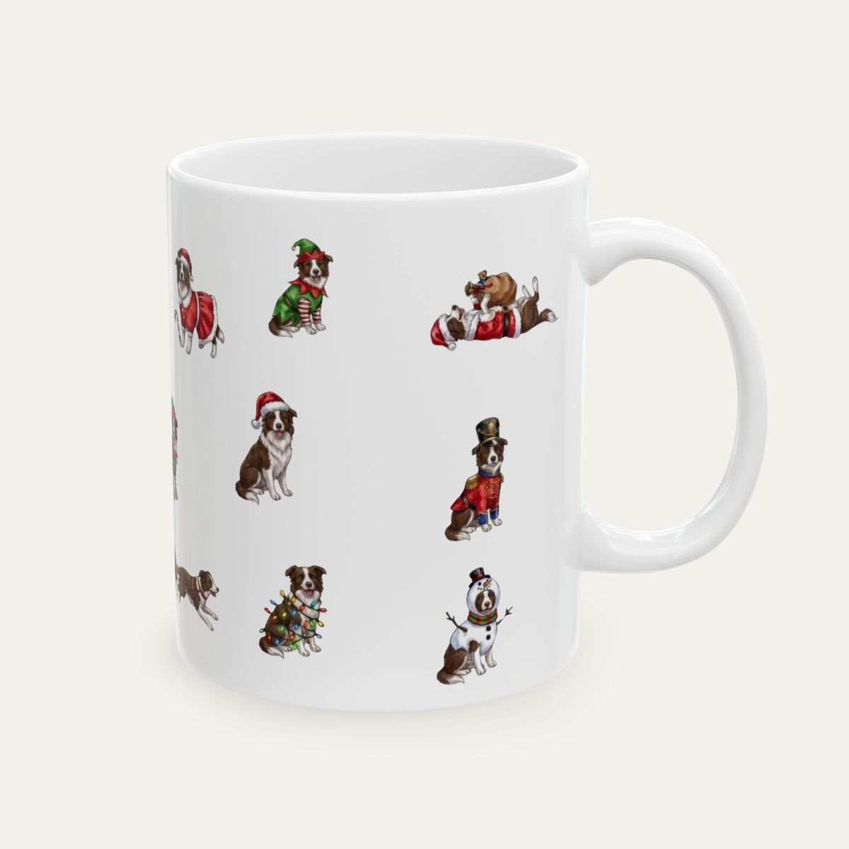 Border Collie Brown and White Christmas Mug