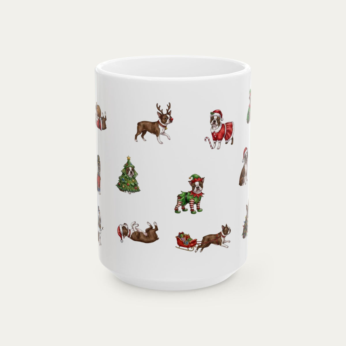 Boston Terrier Brown and White Christmas Mug