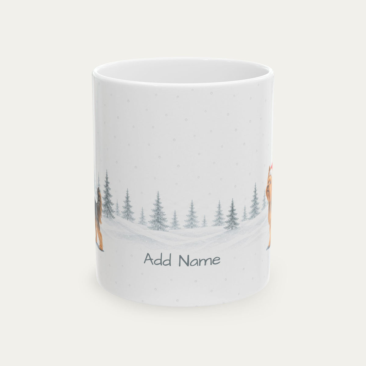 Custom Yorshire Terrier Steel Blue and Golden Tan Christmas Santa Hat Mug
