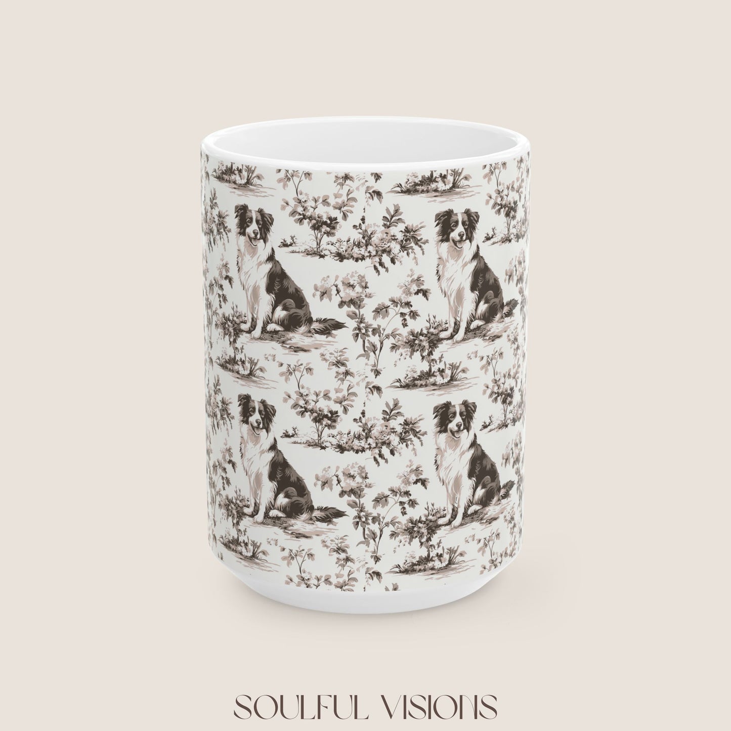 Border Collie Toile de Jouy Mug