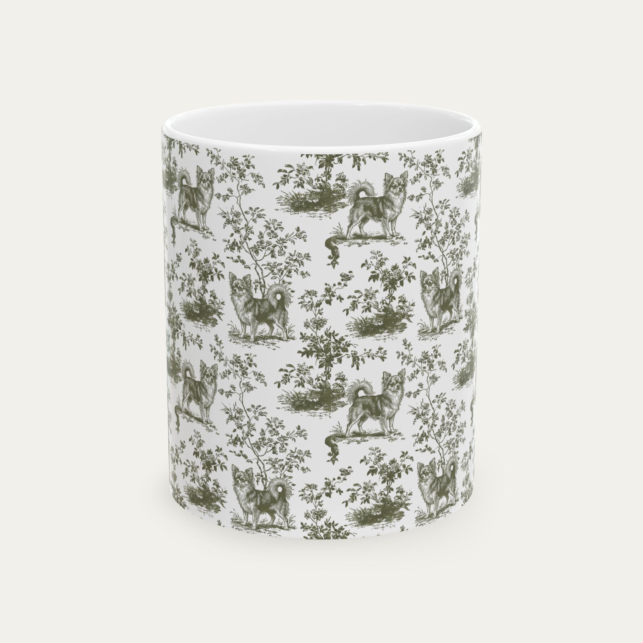 Chihuahua Longhaired Sage Green Toile Mug