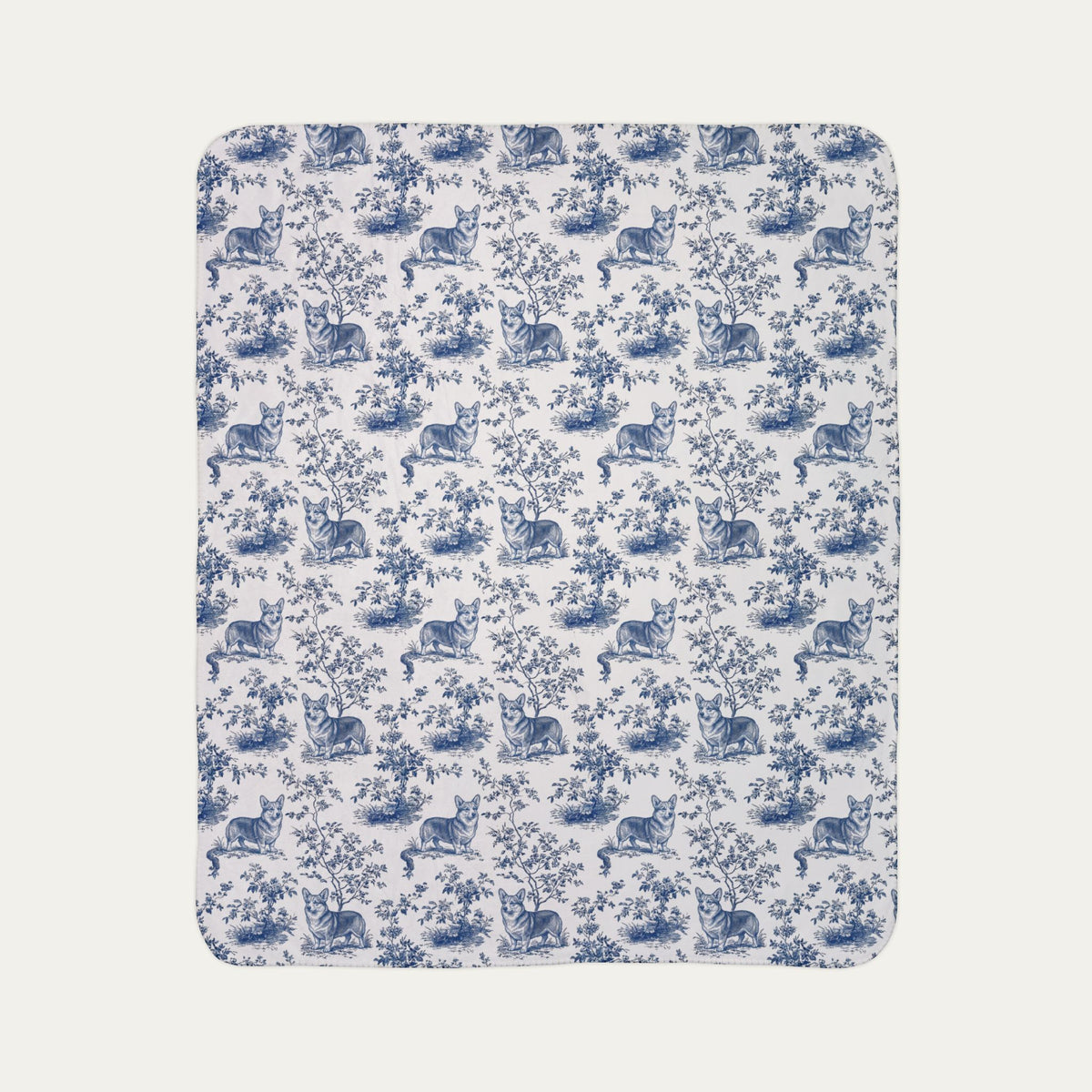 Corgi Toile De Jouy Fleece Blanket