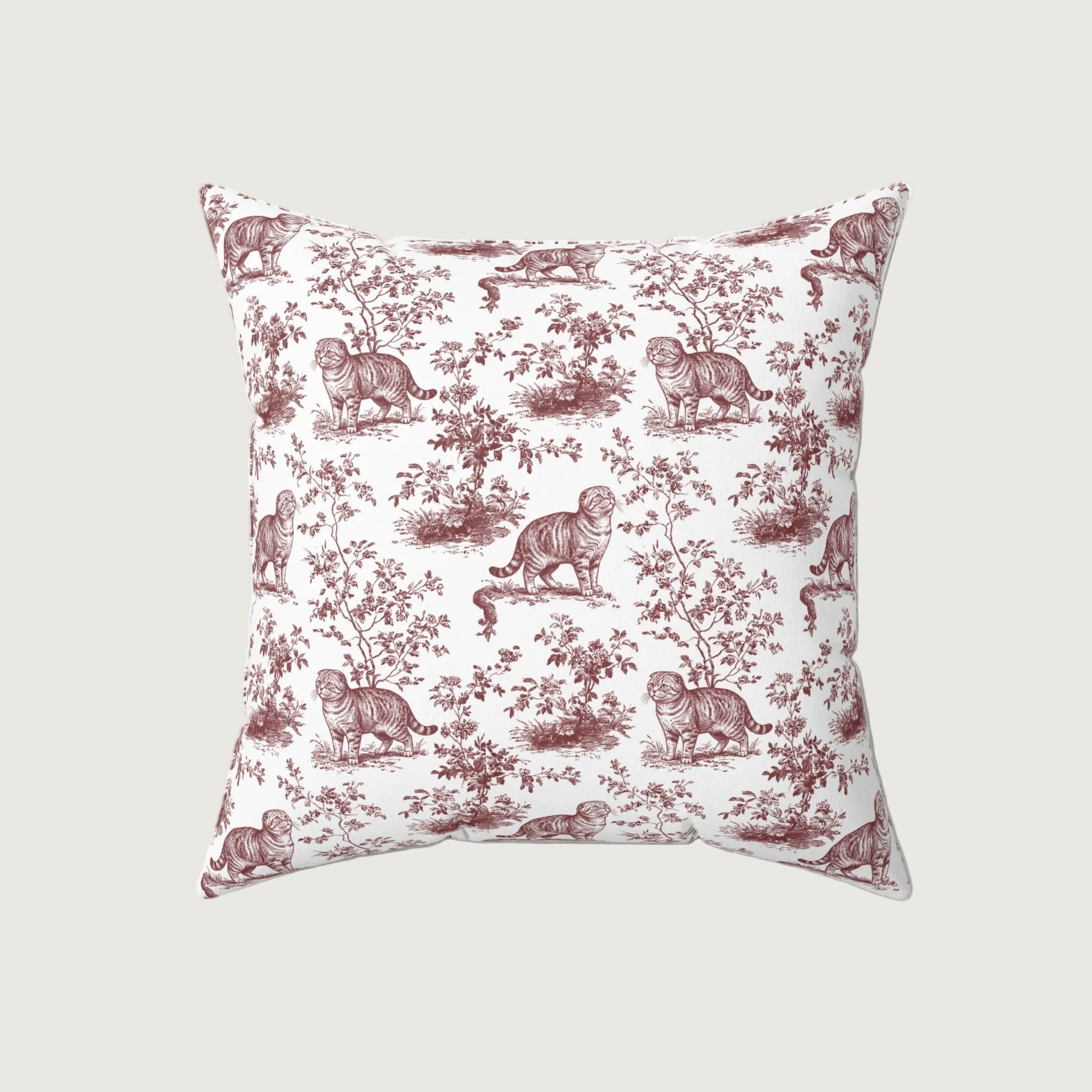 Cat Burgundy French Toile Pillow