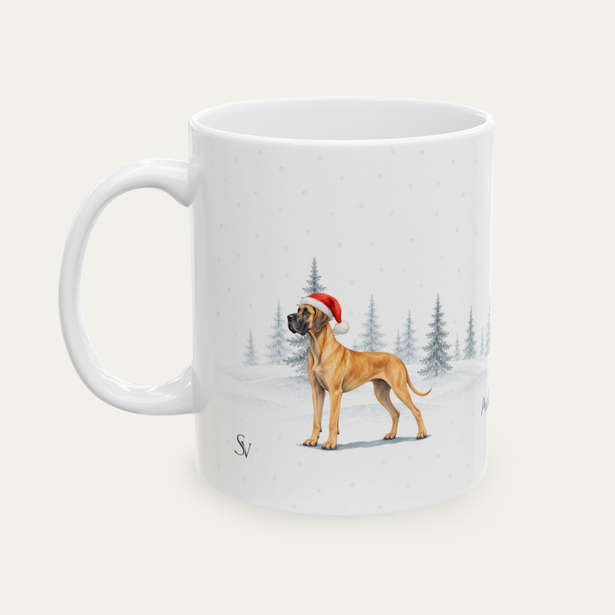 Custom Great Dane Fawn Black Mask  Christmas Santa Hat Mug