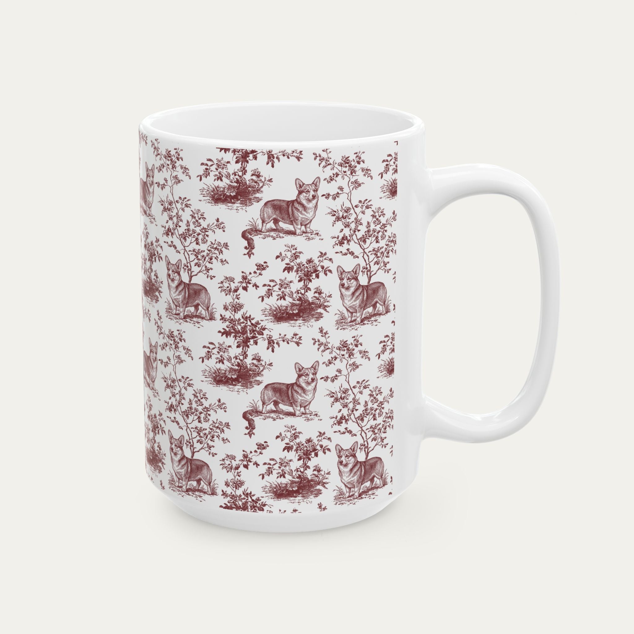 Corgi Burgundy Toile Mug