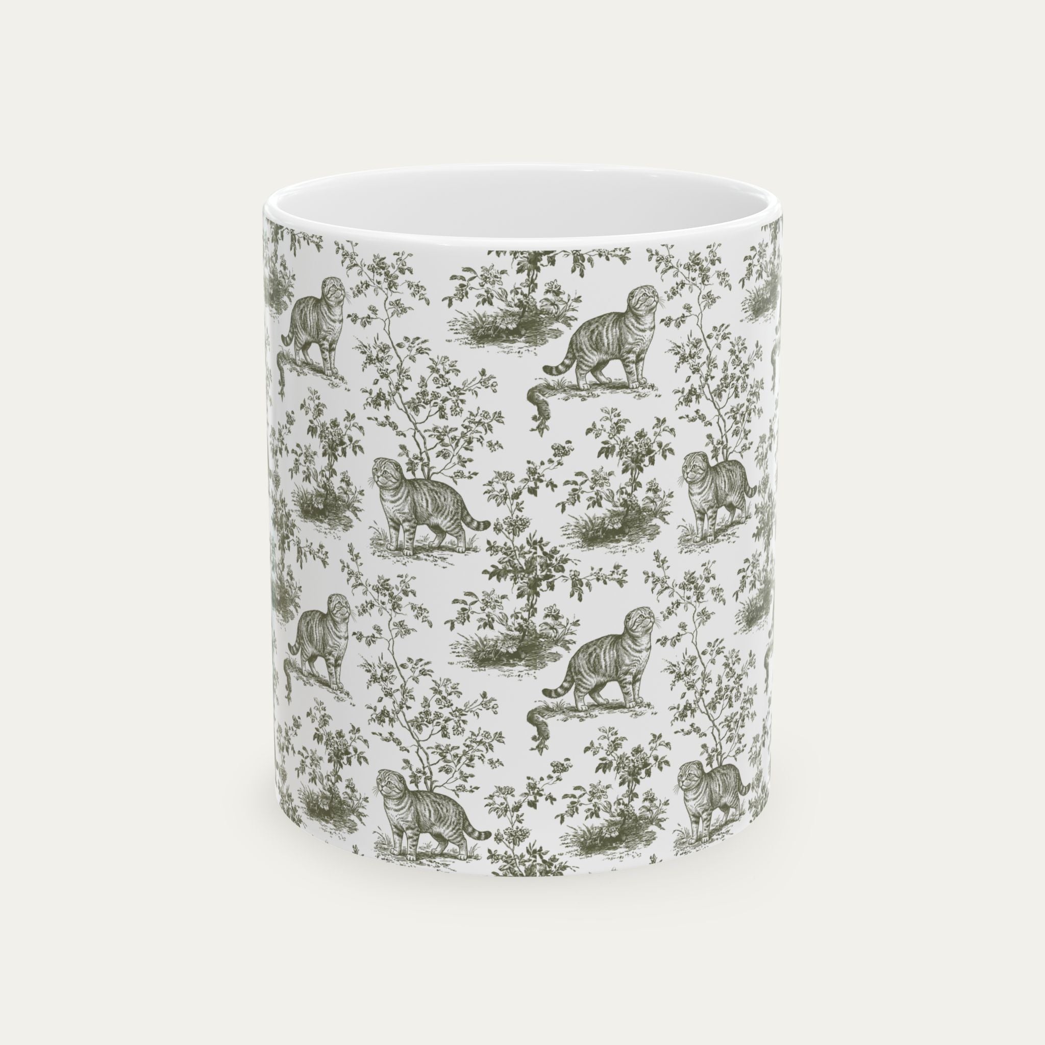 Scottish Fold Cat Sage Green Toile Mug