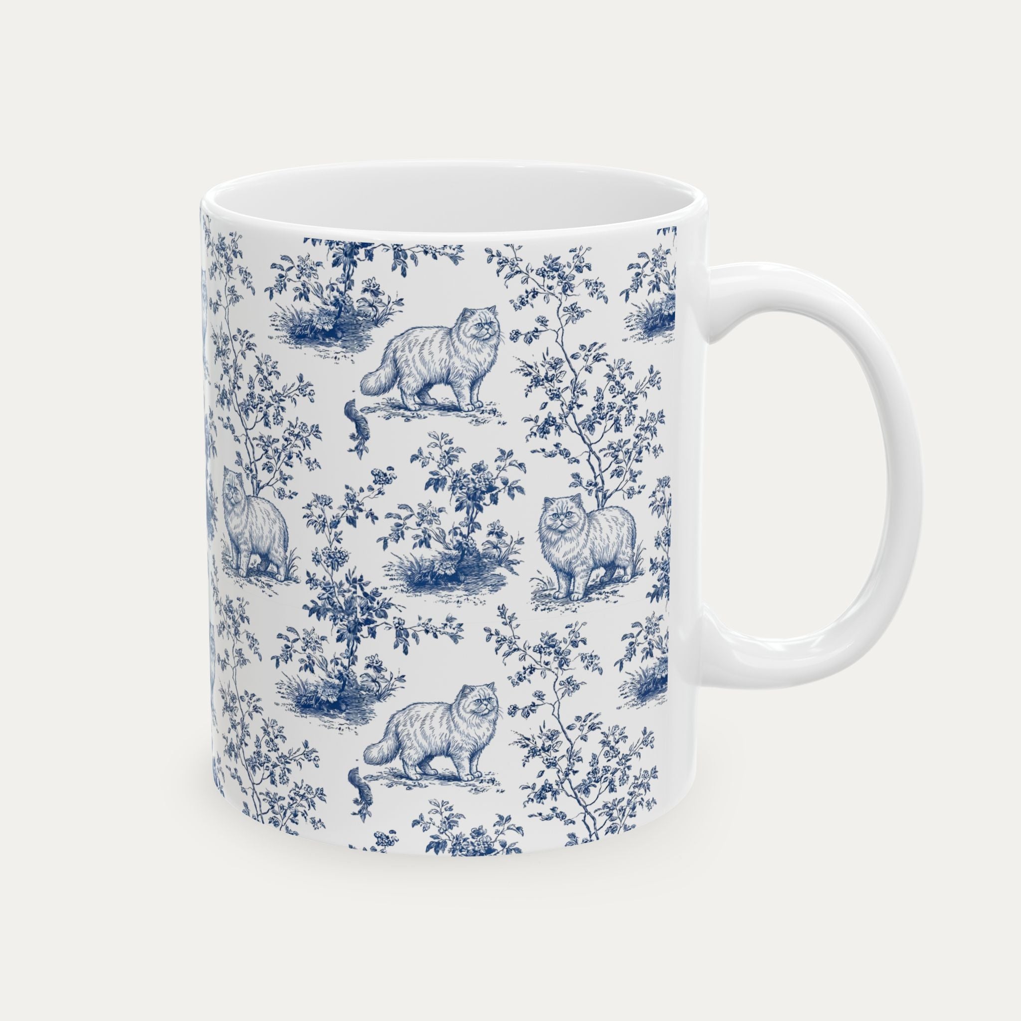 Persian Cat Blue Toile  Mug