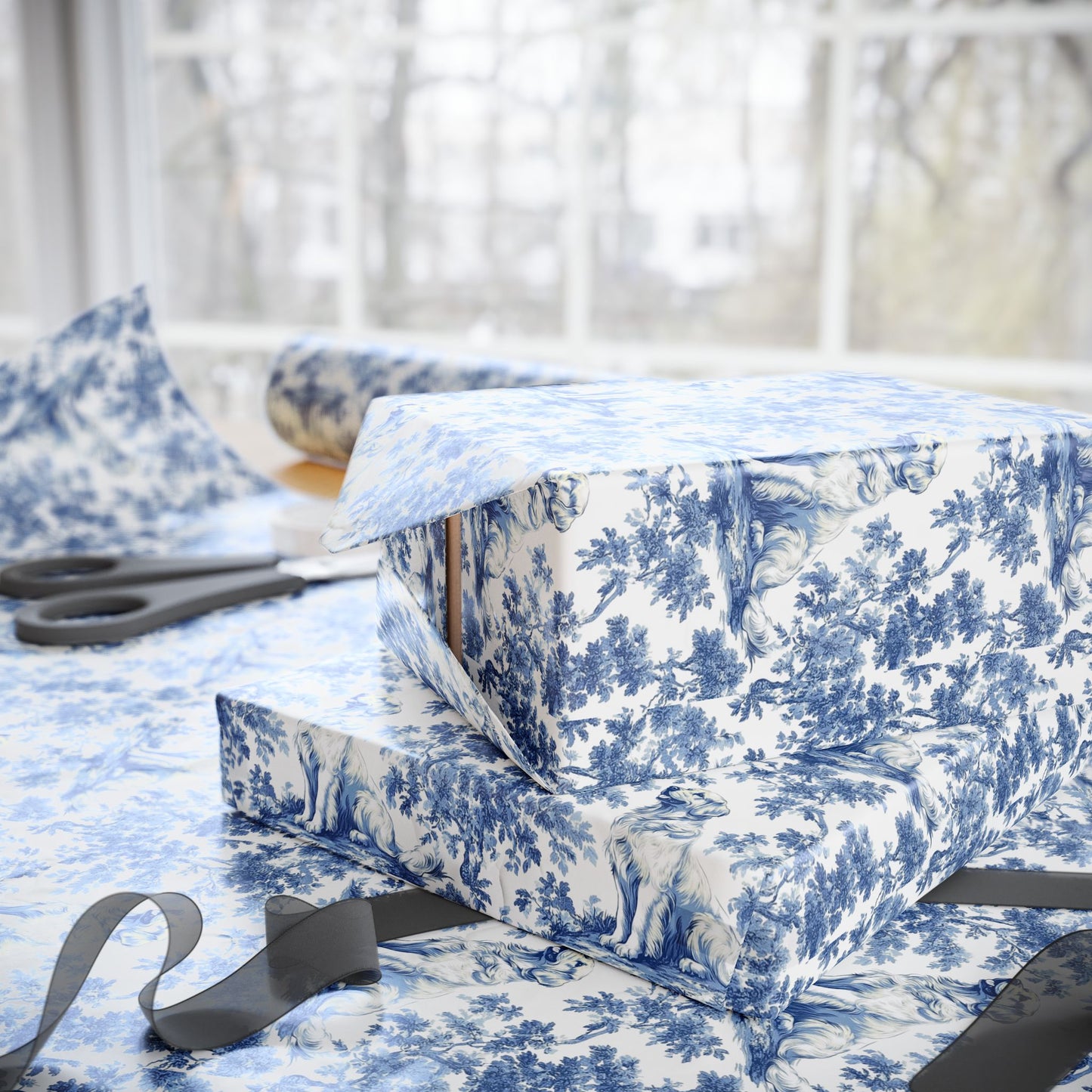 Golden Retriever French Toile De Jouy Wrapping Paper