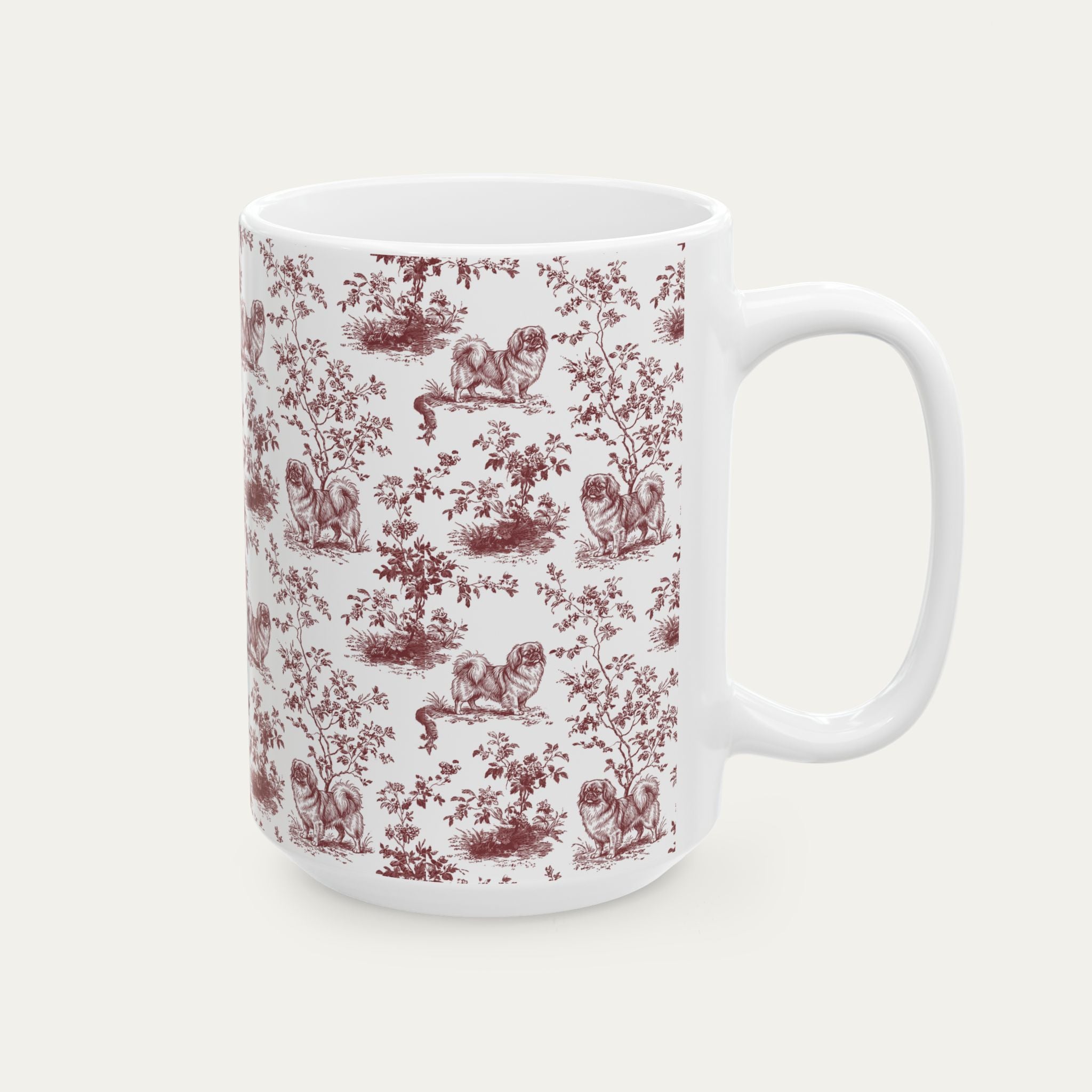 Pekingese Burgundy Toile Mug