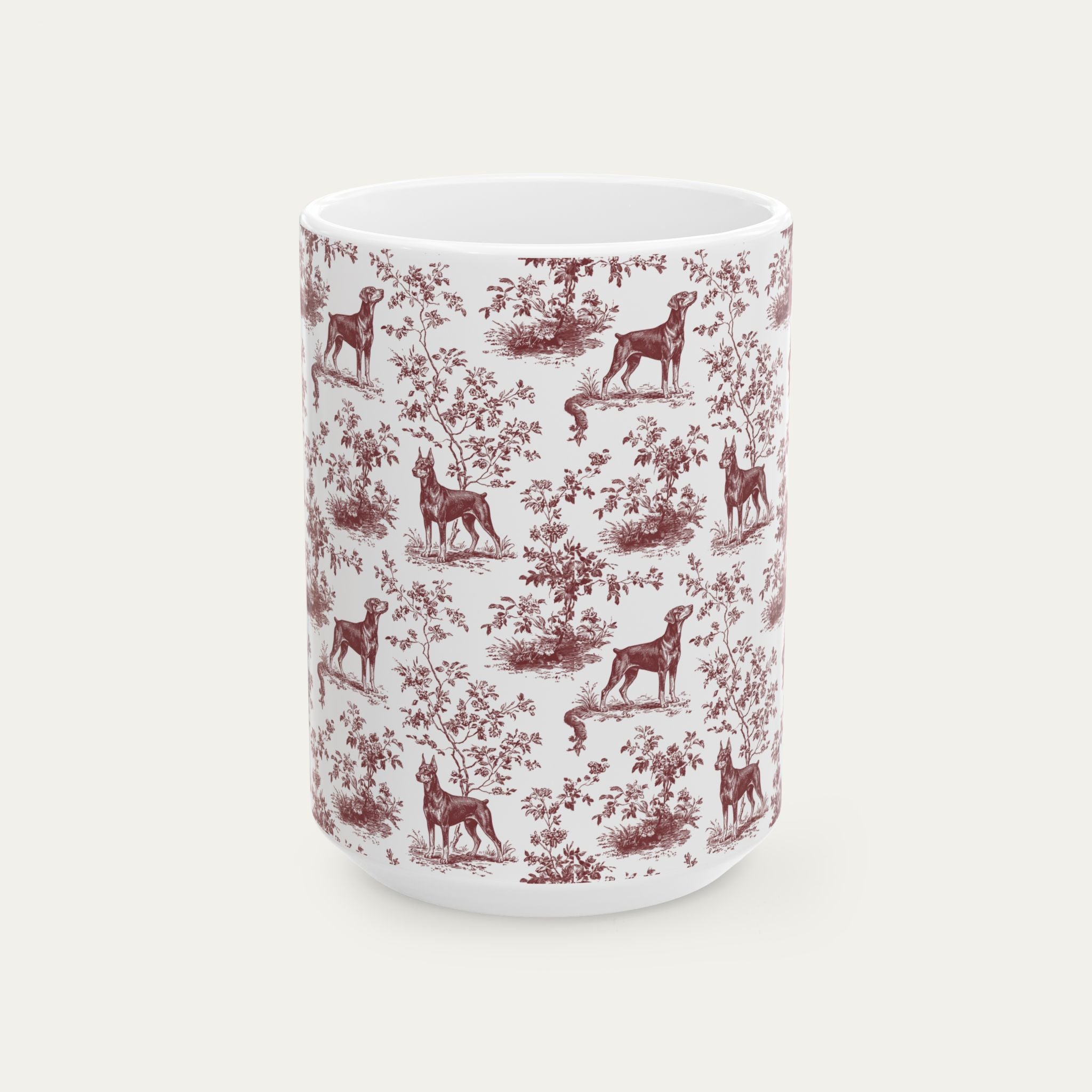 Doberman Burgundy Toile Mug