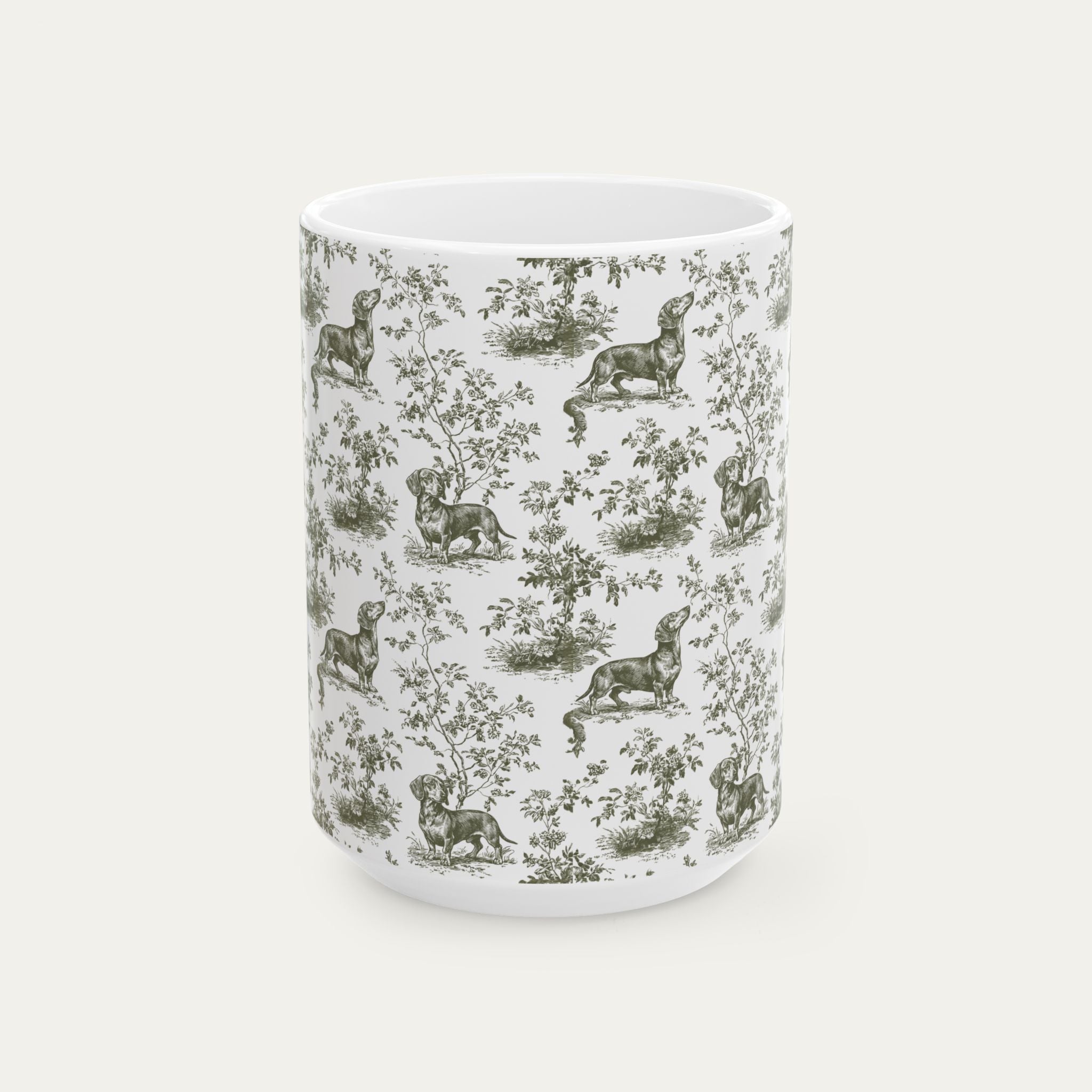 Dachshund Shorthaired Sage Green Toile Mug