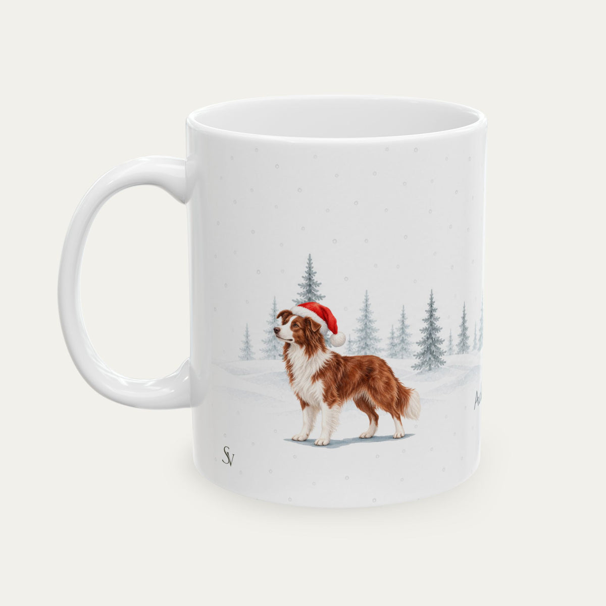 Custom Border Collie Red and White  Christmas Santa Hat Mug