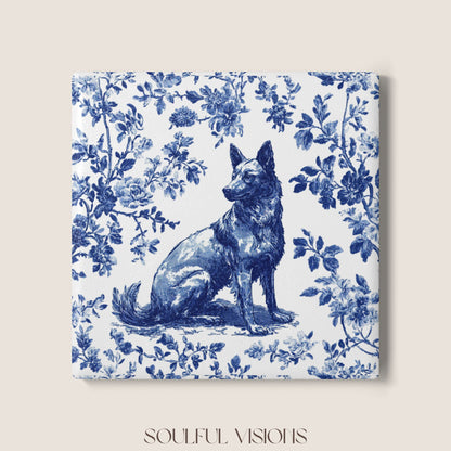 Belgian Malinois Ceramic Coaster French Blue Toile