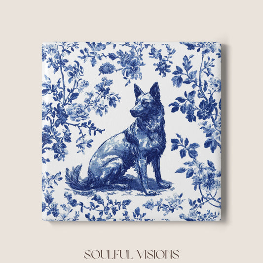 Belgian Malinois Ceramic Coaster French Blue Toile