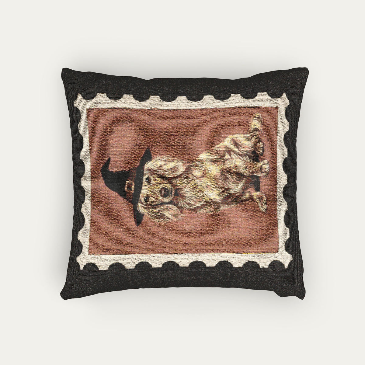 Dachshund LH Cream Halloween Woven Pillow