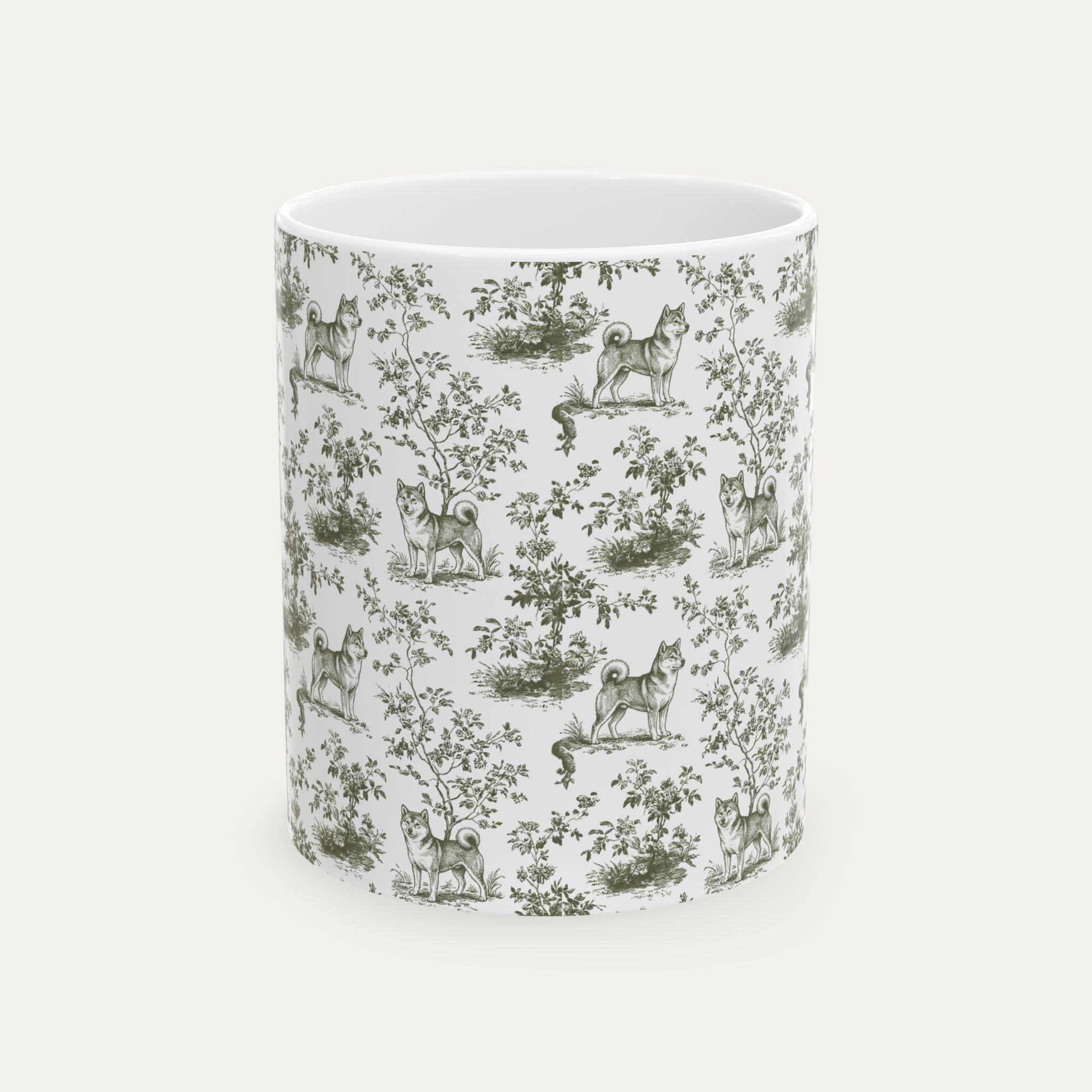 Shiba Inu Sage Green Toile Mug