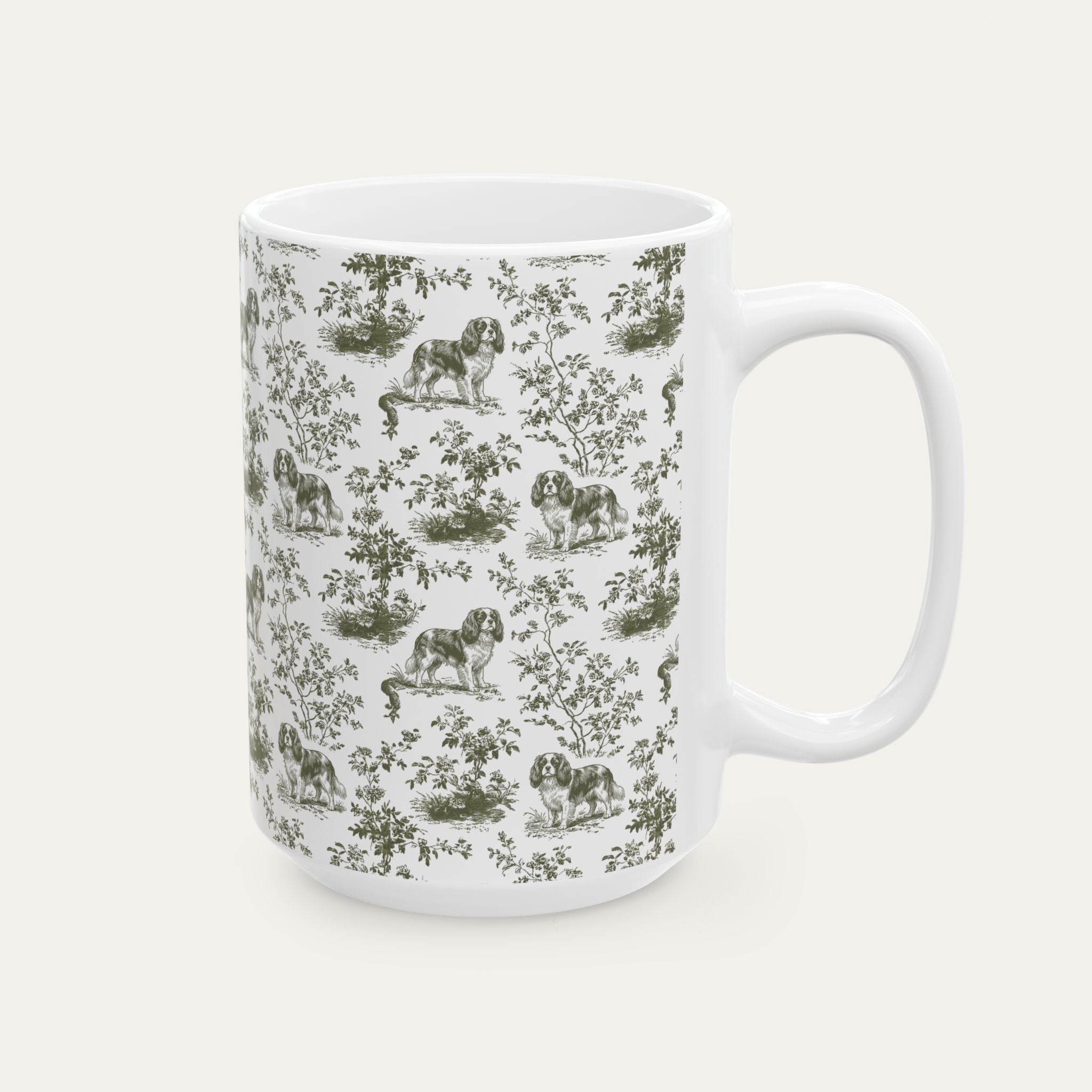 Cavalier Spaniel Sage Green Toile Mug
