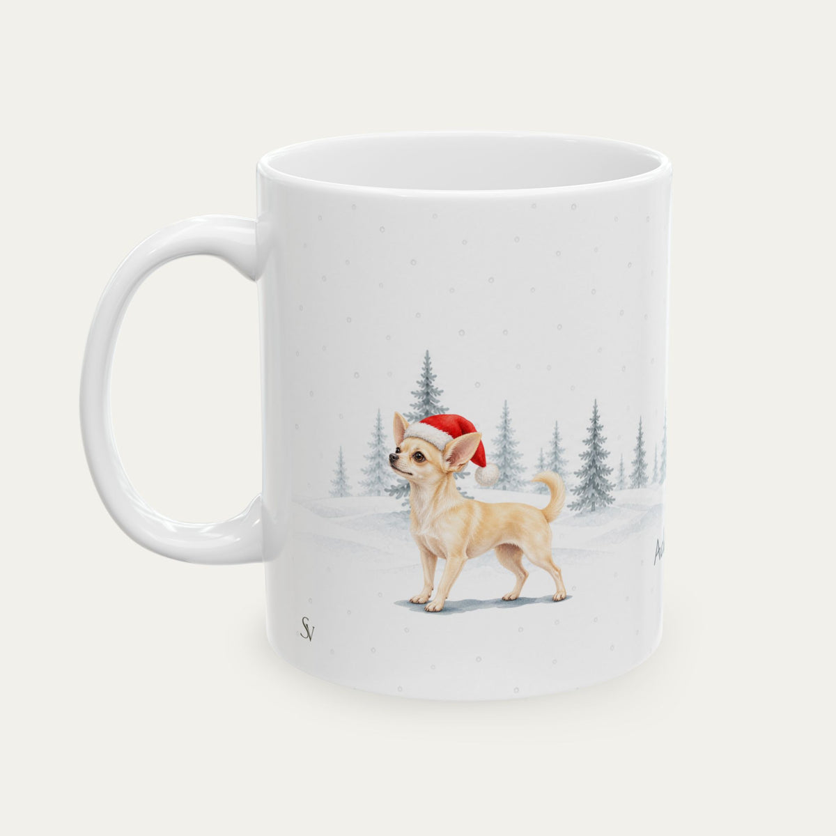 Custom Chihuahua Cream Christmas Santa Hat Mug