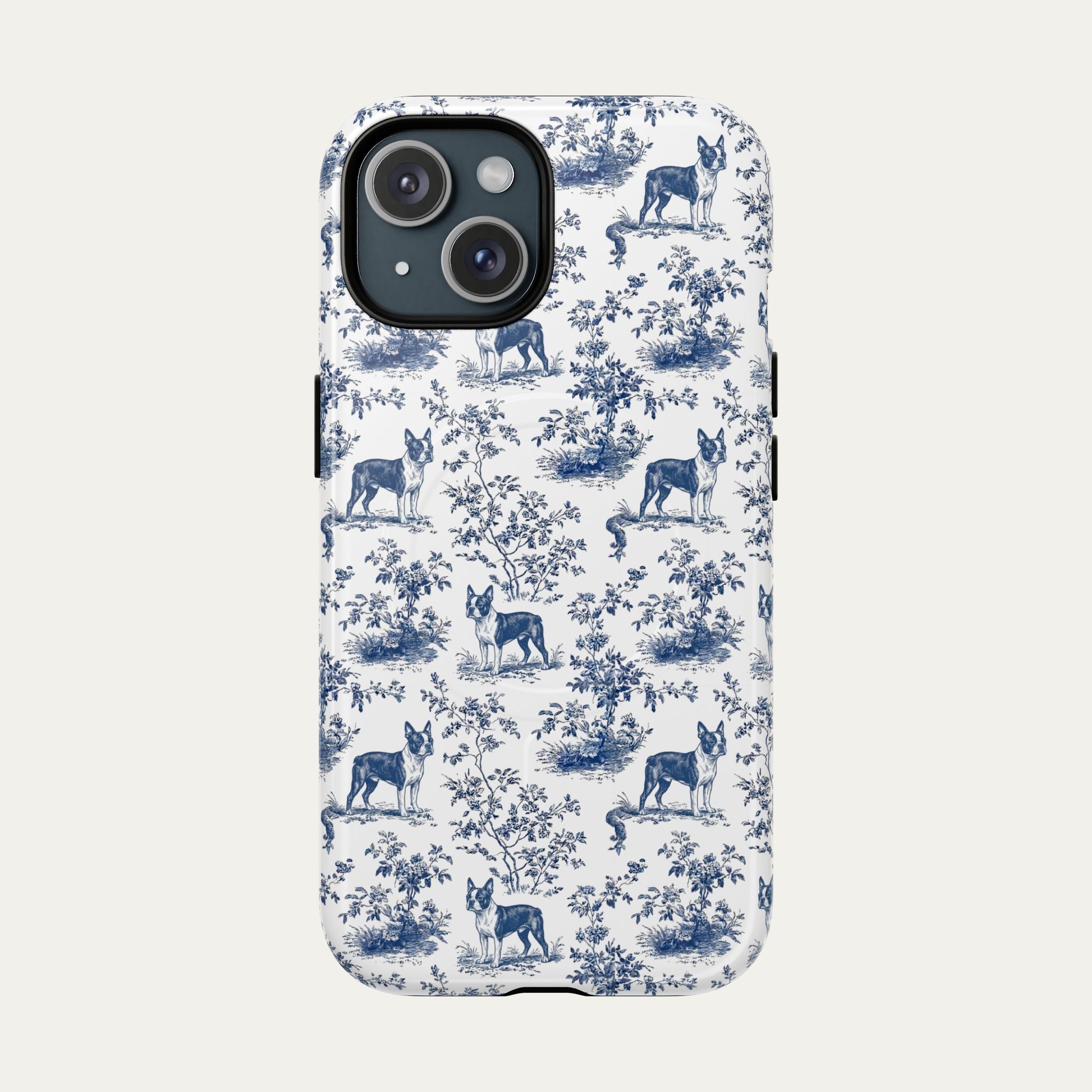 Boston Terrier Blue Toile Phone case