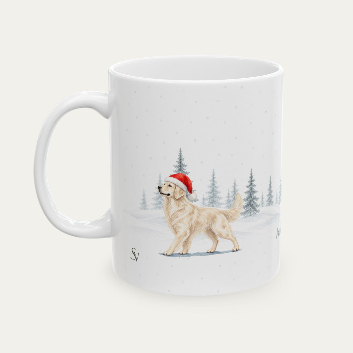 Custom Golden Retriver LIght Golden Christmas Santa Hat Mug