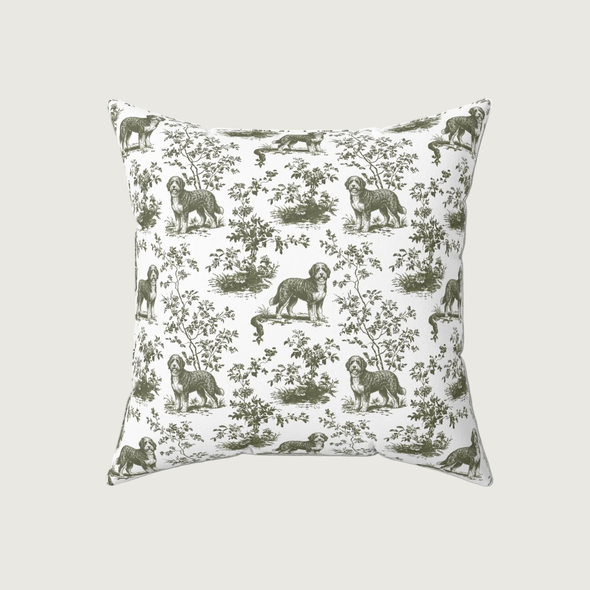 Dog Sage Green French Toile Pillow