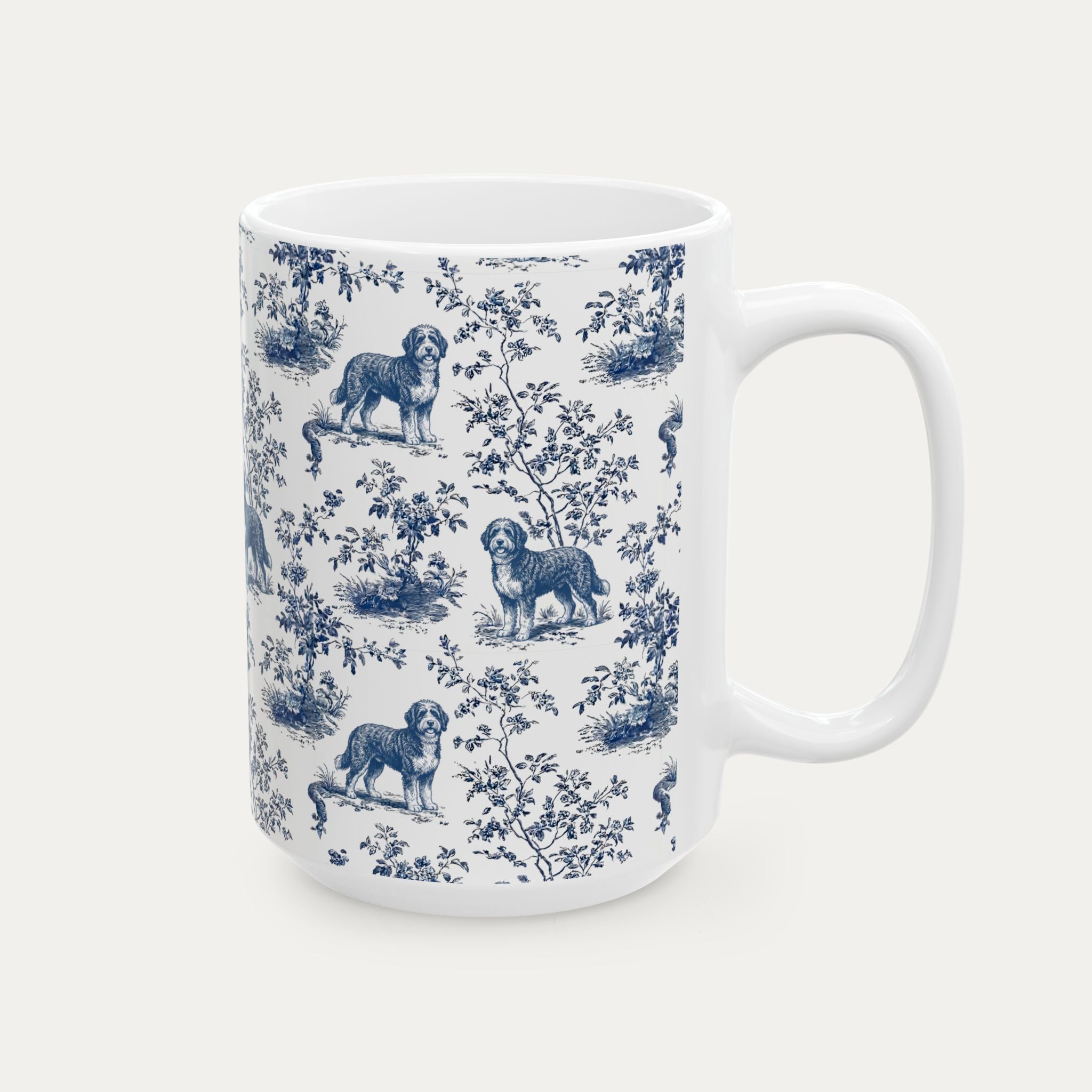 Bernedoodle Blue Toile Mug