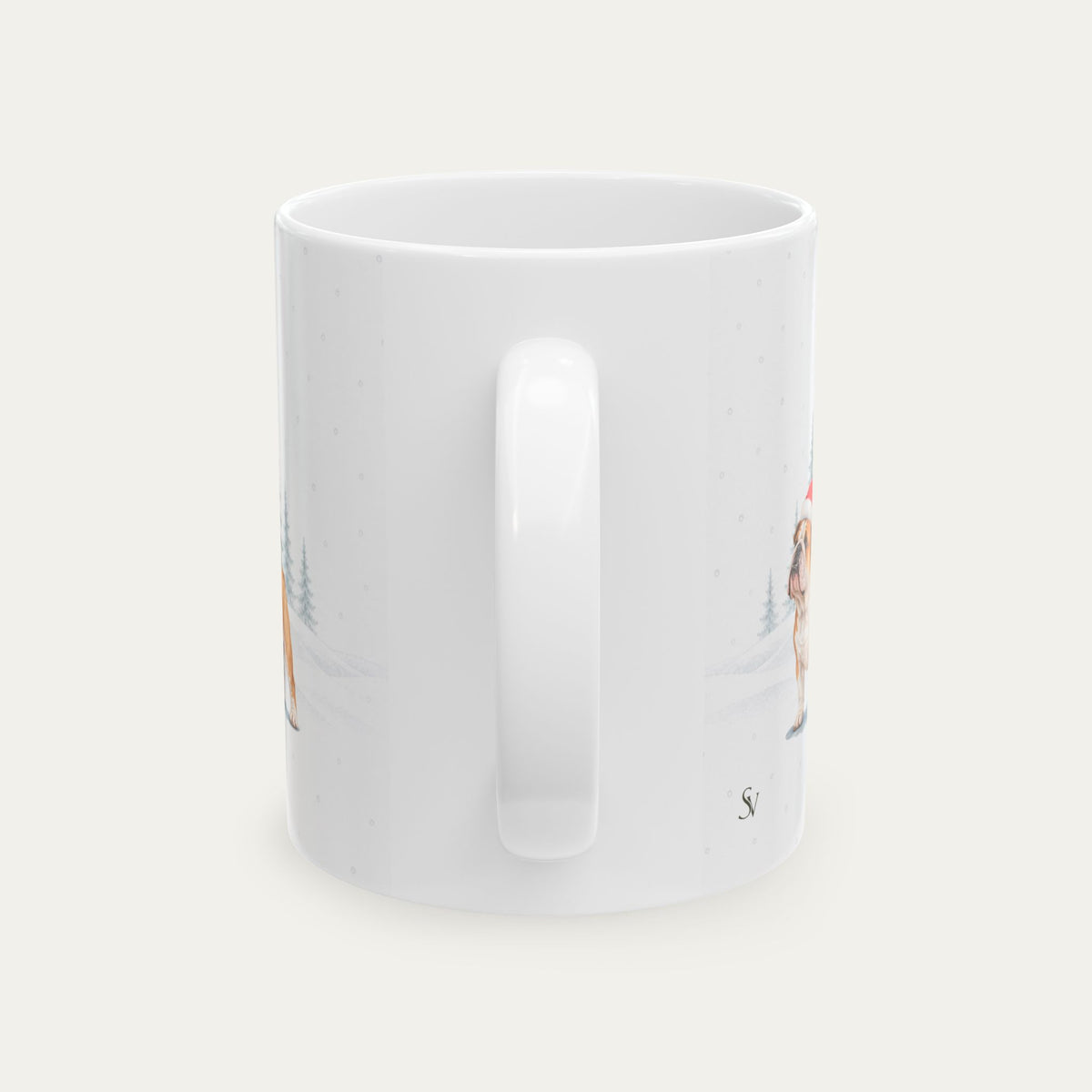Custom English Bulldog Fawn and White  Christmas Santa Hat Mug