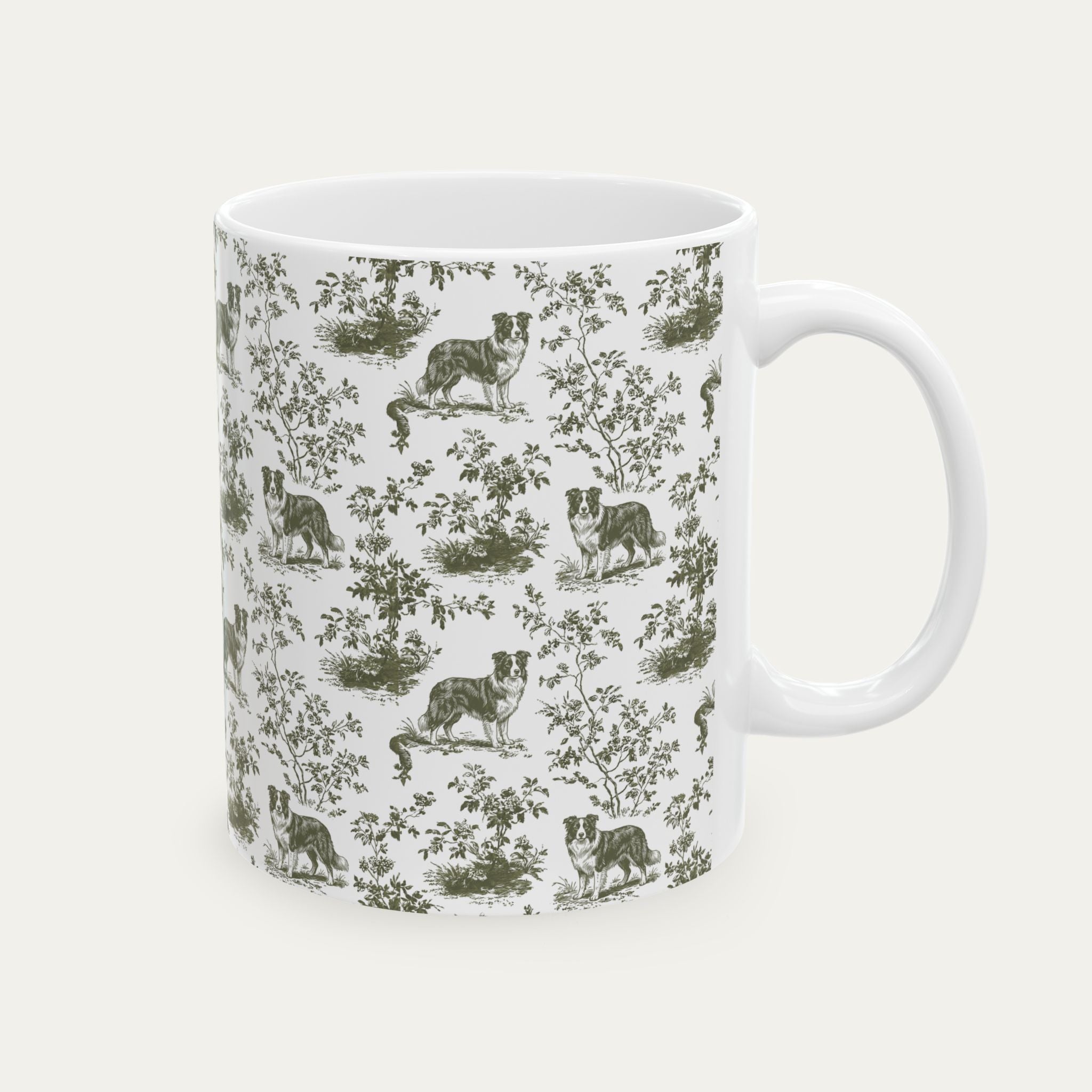Border Collie Sage Green Toile Mug