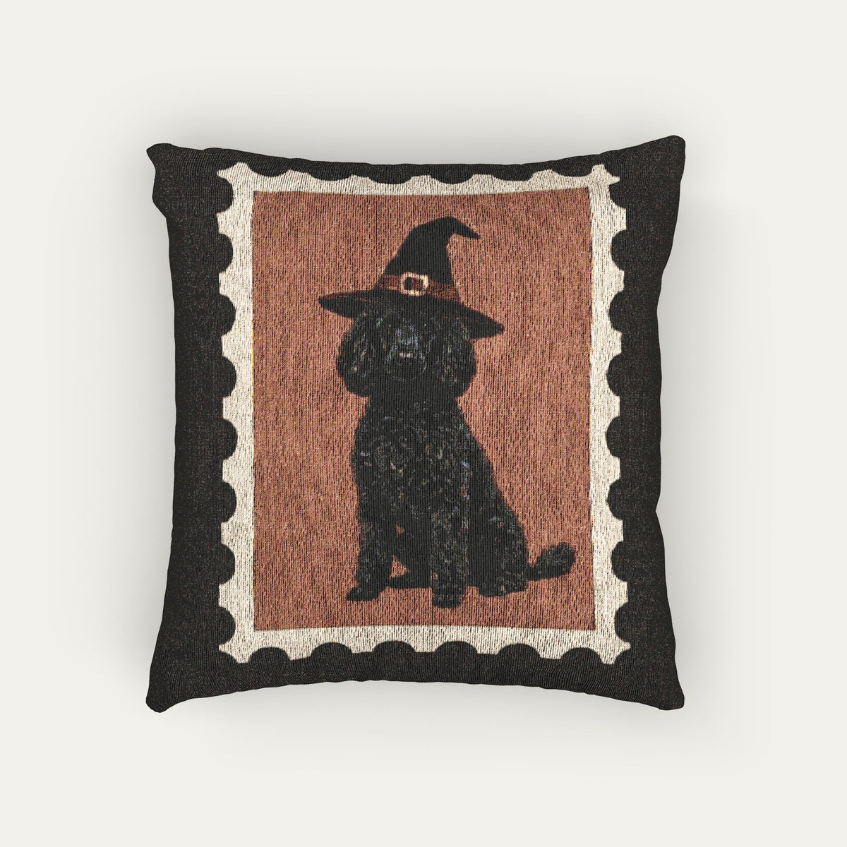 Poodle black Halloween Woven Pillow