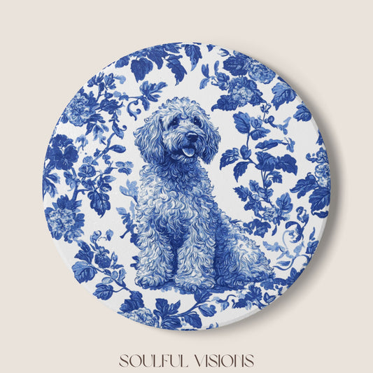Labradoodle Ceramic Coaster French Toile