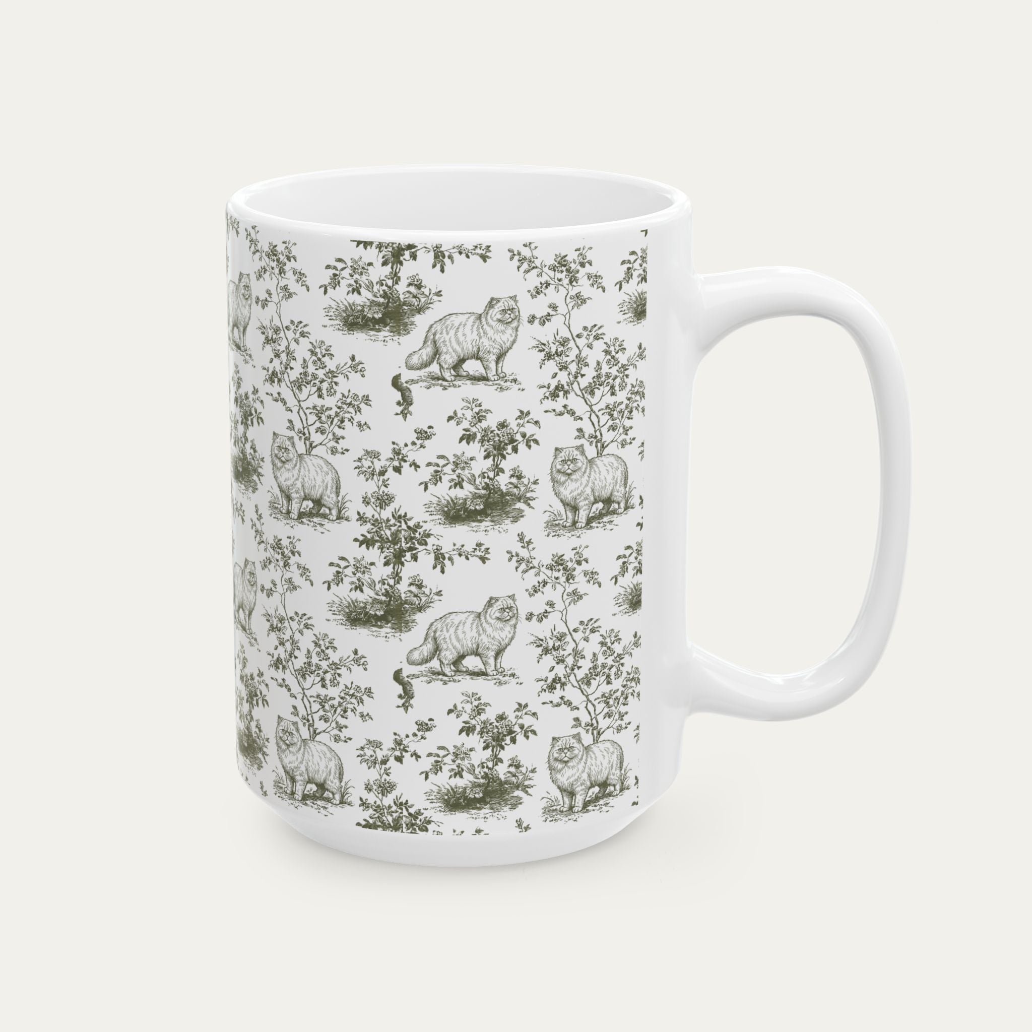 Persian Cat Sage Green Toile Mug
