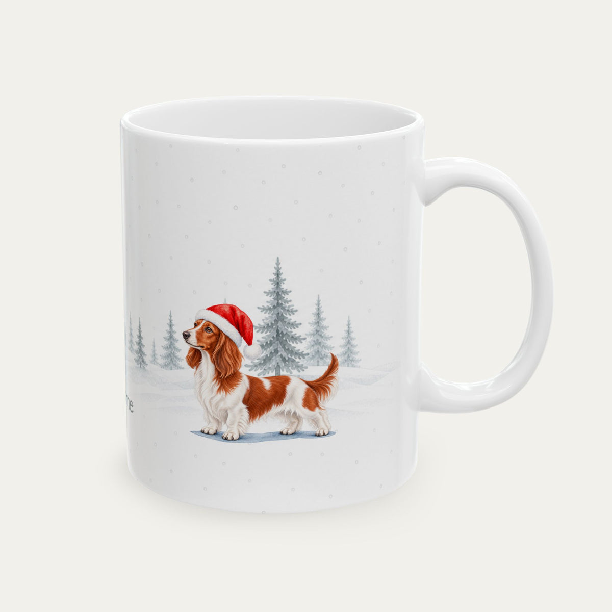 Custom Dachshund  Longhaired Red  and White Piebald Christmas Santa Hat Mug
