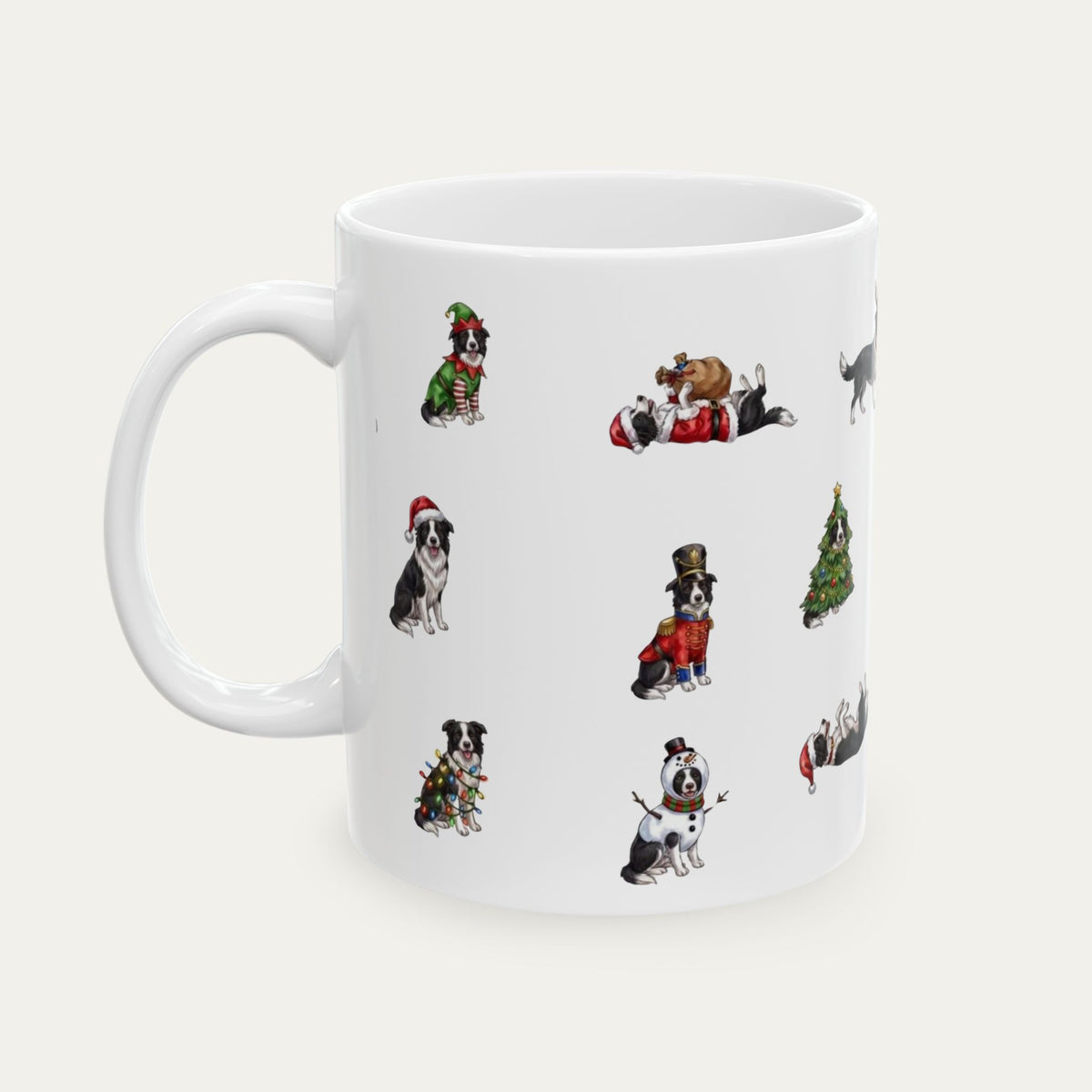 Border Collie Black and White Christmas Mug