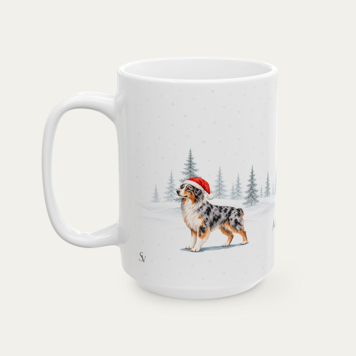 Custom Australian Shepherd Blue Merle Christmas Santa Hat Mug