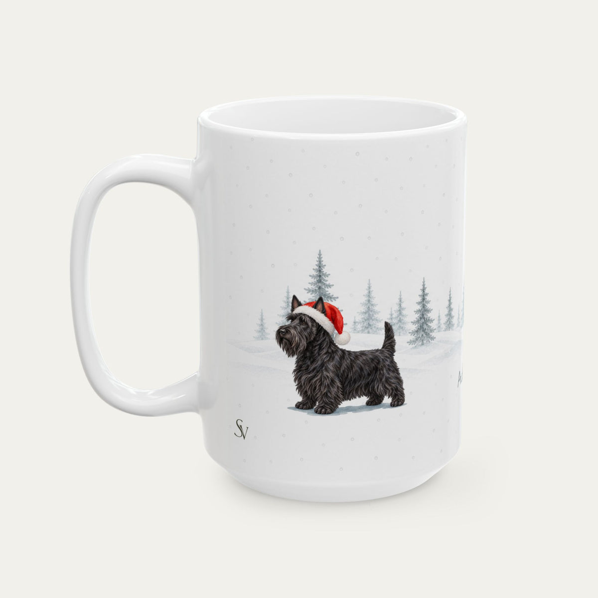 Custom Scottish Terrier Black Christmas Santa Hat Mug