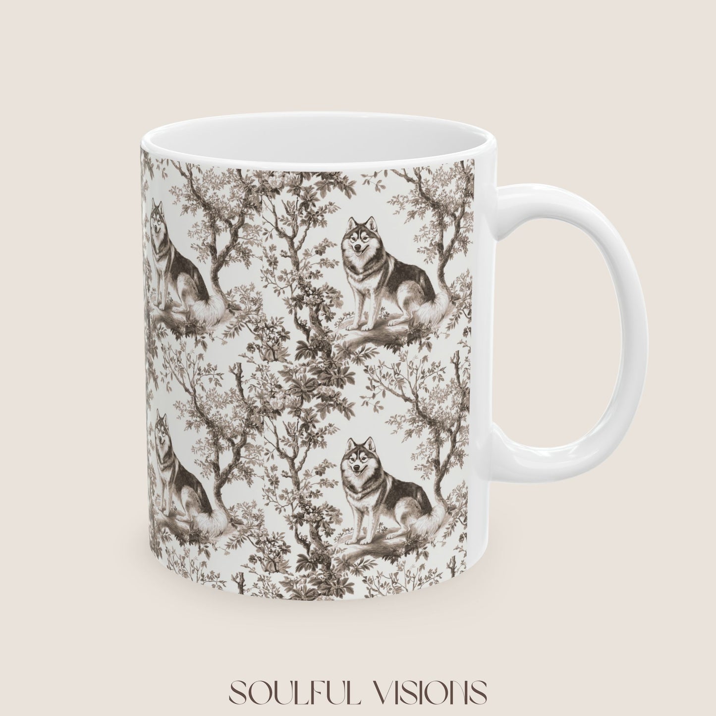 Husky Toile De Jouy Mug