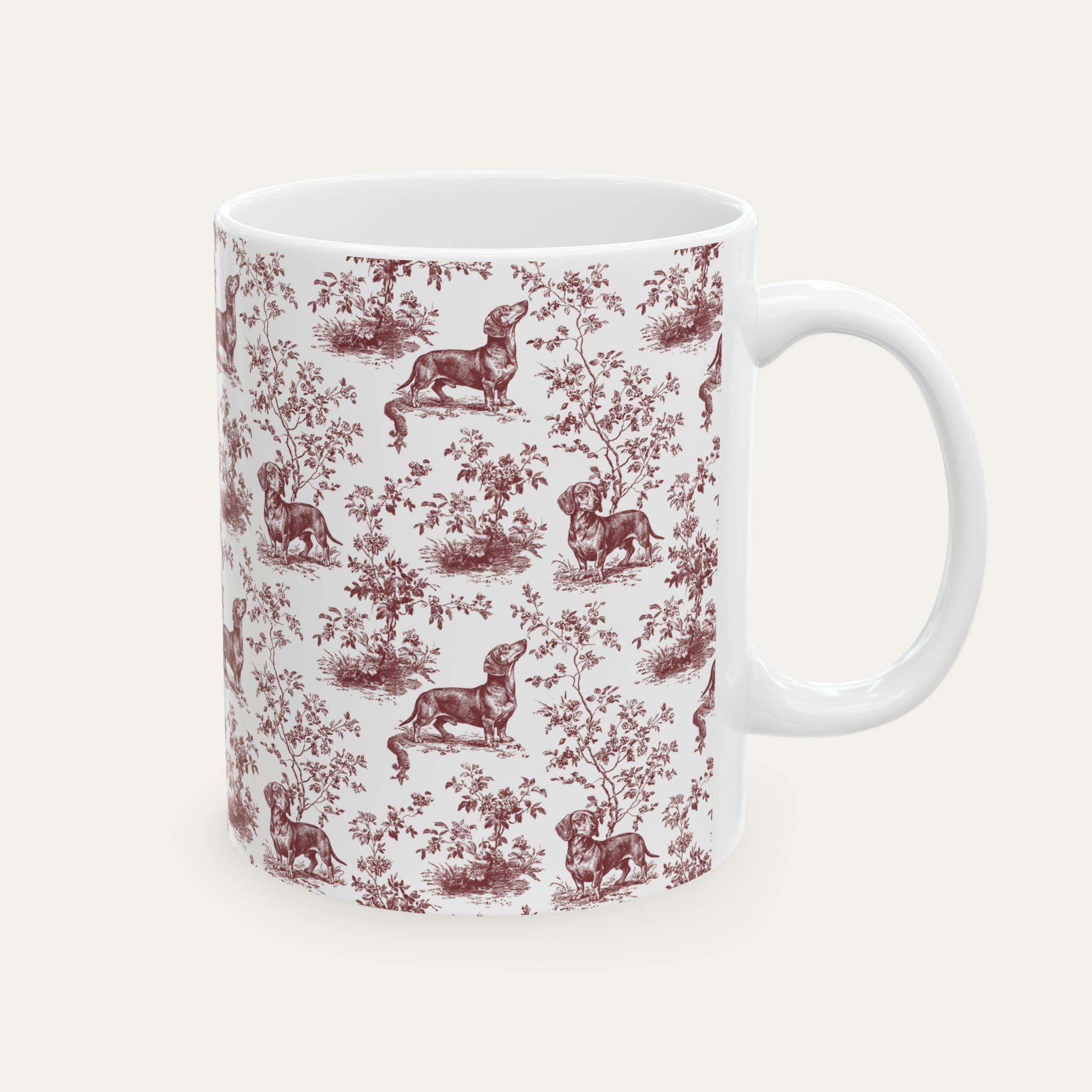 Dachshund Shorthaired Burgundy Toile Mug