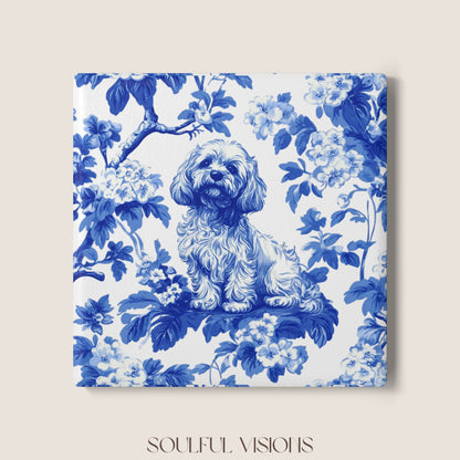 Cavapoo Ceramic Coaster French Blue Toile