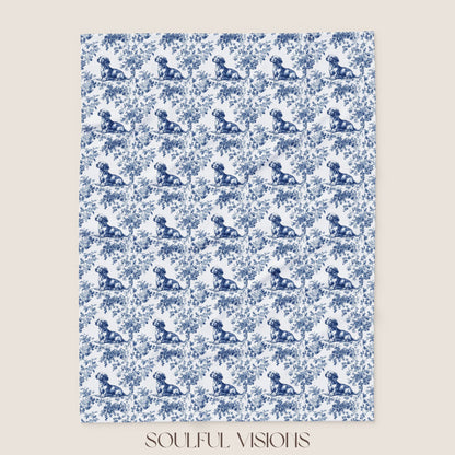 Dachshund French Toile De Jouy Blanket