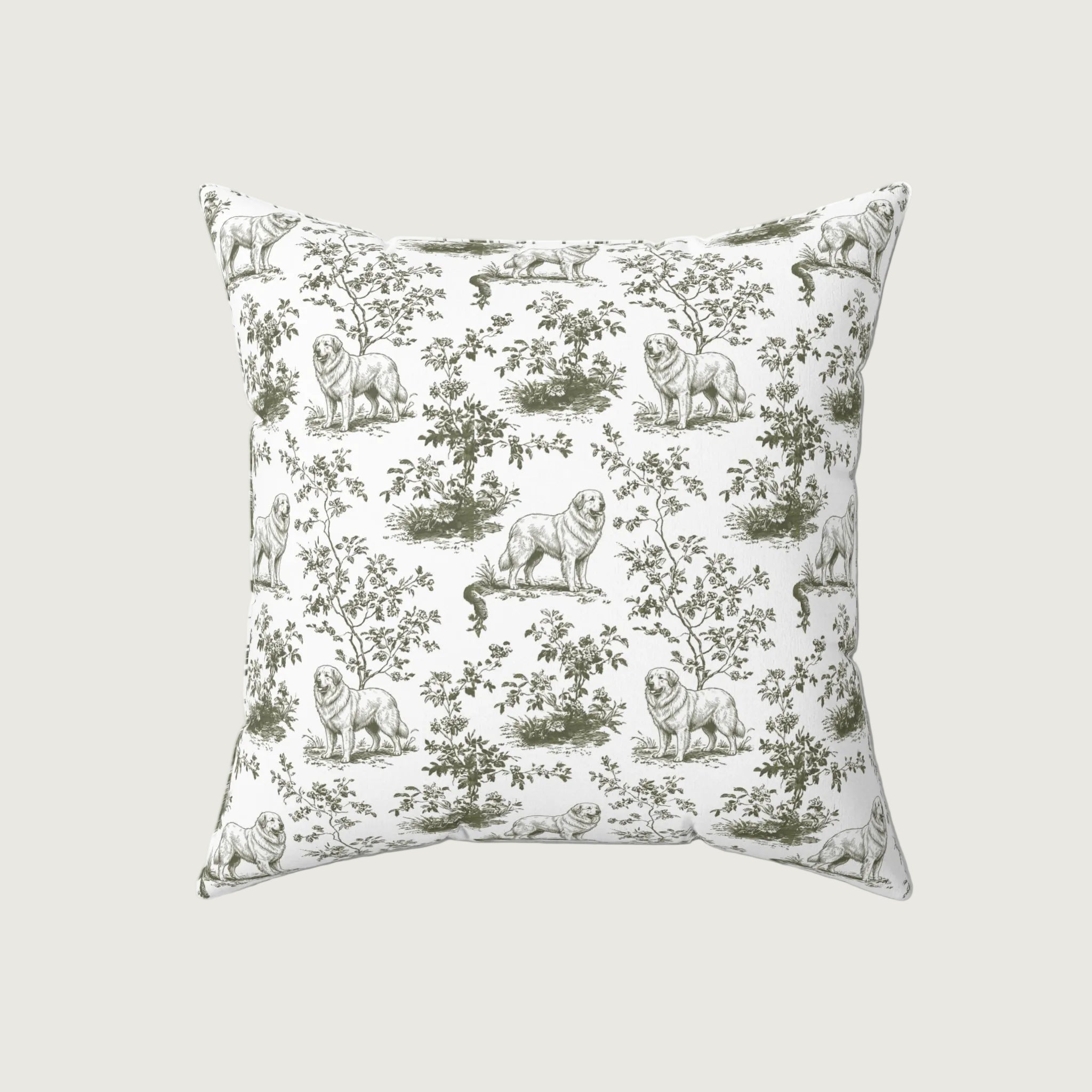Dog Sage Green French Toile Pillow