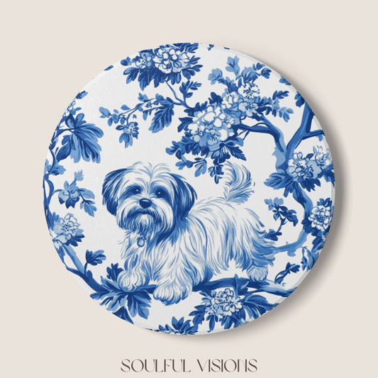 Maltese Ceramic Coaster French Blue Toile
