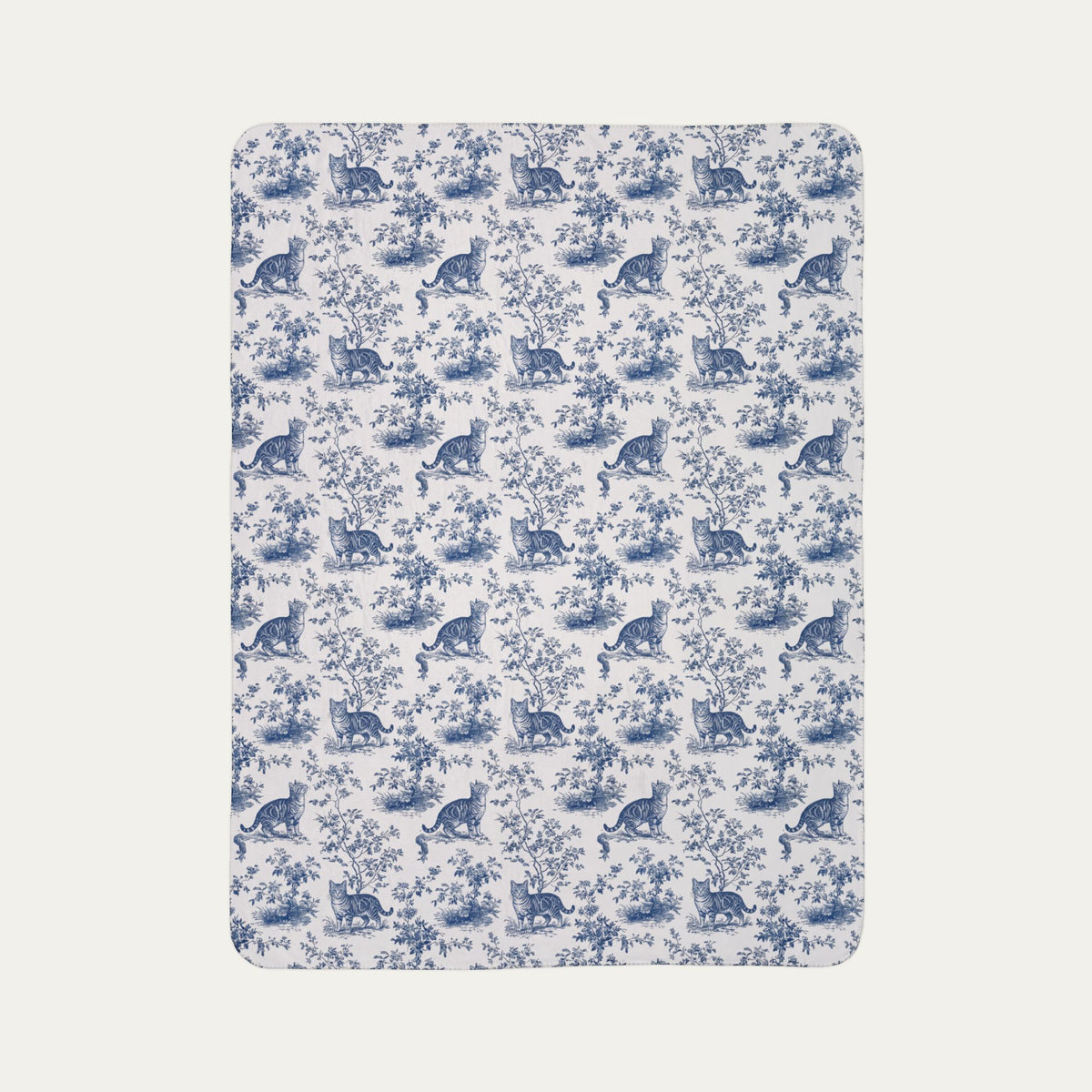 Tabby Cat Toile De Jouy Fleece Blanket